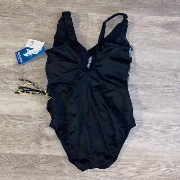 Great Lengths Longitude Size 14 Black Floral Tassel Surplice Swimsuit NWT - Picture 3 of 4